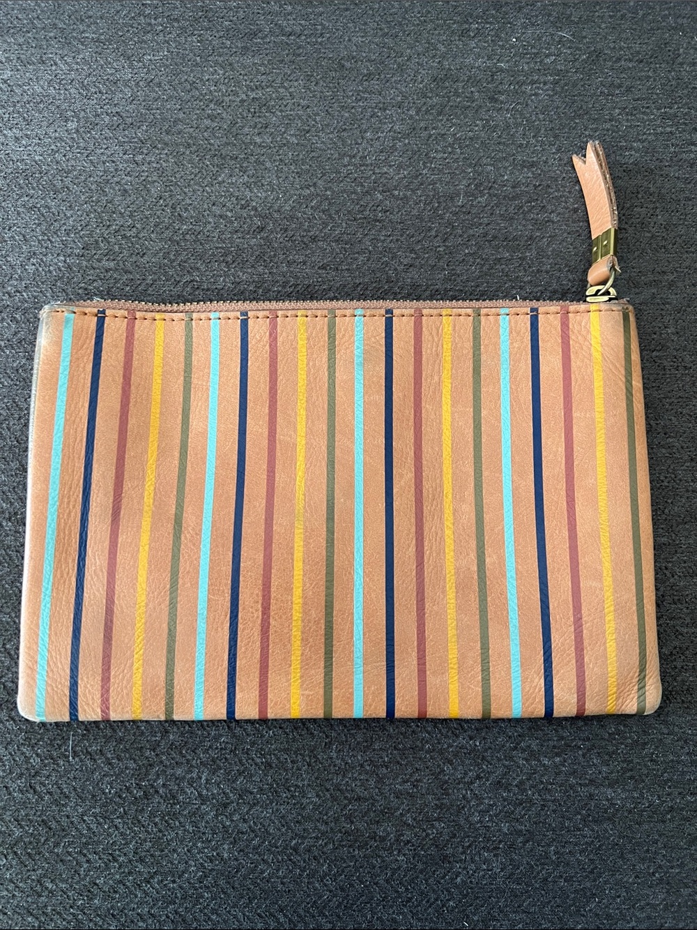 Madewell Striped Multi-Color Leather Wristlet Clutch - Tan